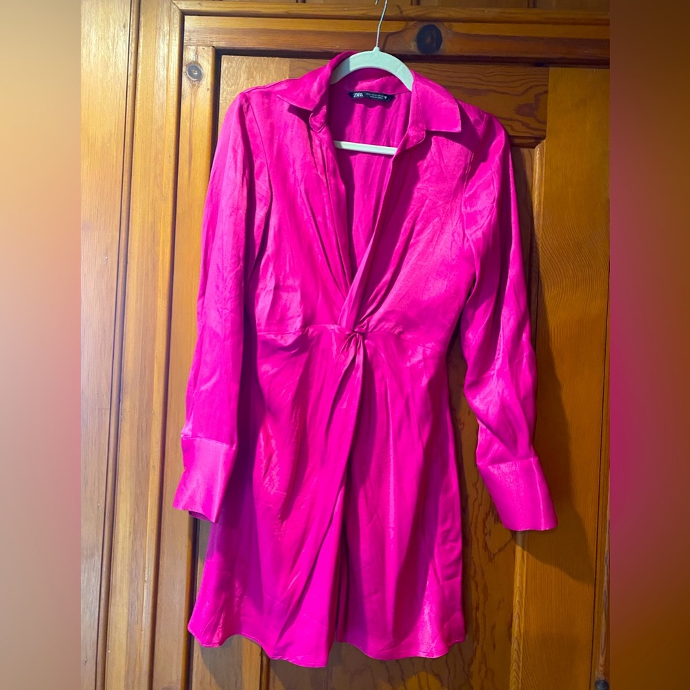 Never worn! Zara wrap-effect pink dress!